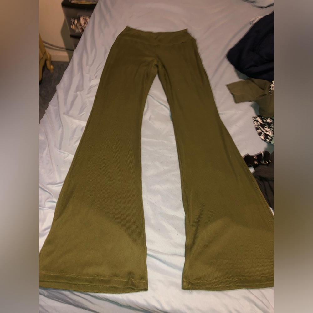 Green, pink rose, s leggings